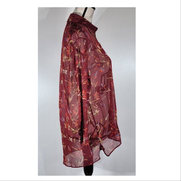 Balenciaga Authentic Red Floral Sheer Silk Blouse, Womens Size IT 36 / US 4 - Picture 6 of 11